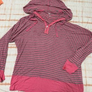New York and company sweat shirt pullover hoodie pink and grey stripes